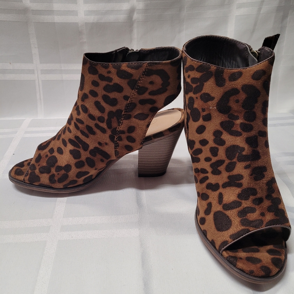 Leopard Print Open-Toe Ankle Boots